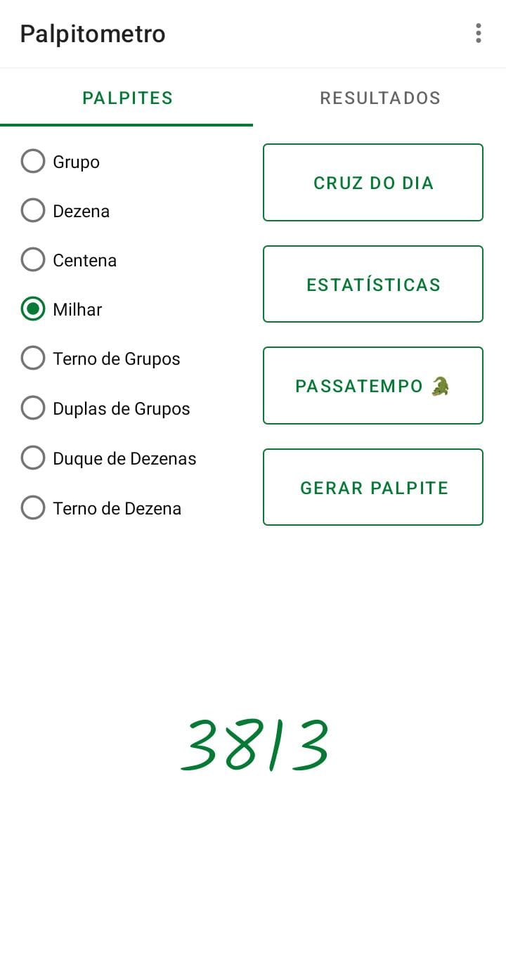 Imagem da tela inicial do aplicativo com palpite de mihar